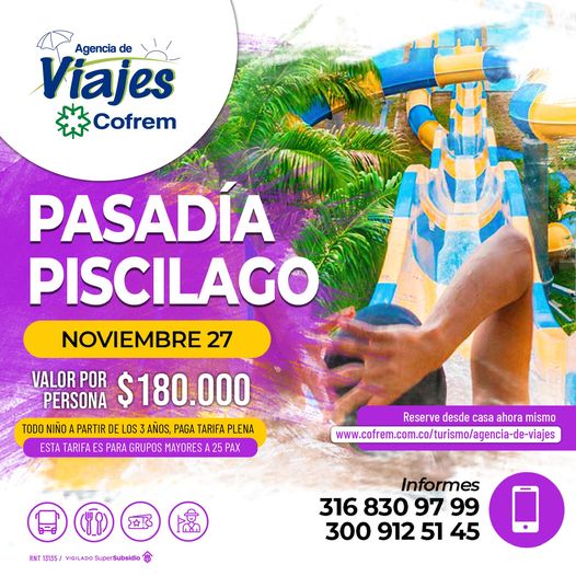 Villavoalreves's tweet photo. #ViajesCofrem
Lo lleva a un pasadía por el parque acuático #Piscilago ubicado en el Km 105 vía Bogotá – Girardot. Disfrute de más de 35 atracciones acuáticas y mecánicas y espacios de conservación.
Informes 📲 316 830 97 99 - 300 912 51 45
Reservas 👉 https://t.co/3cB6ZvdEKo https://t.co/hi0rjYSg6M