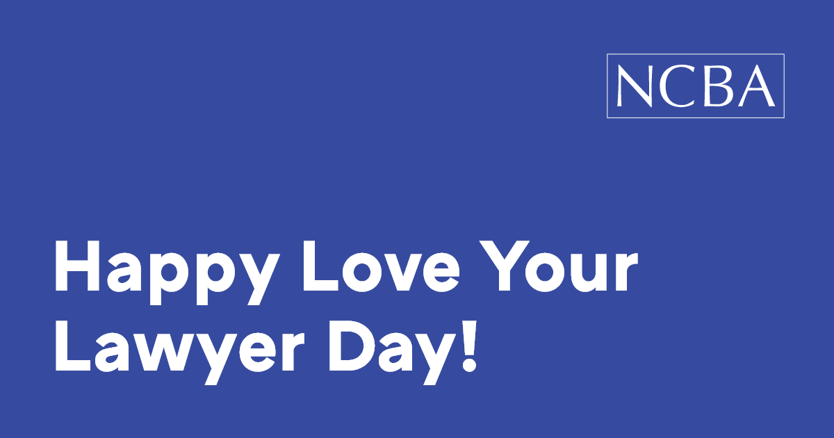 NCBAorg's tweet photo. We celebrate our lawyer members and their impact every day. Happy #LoveYourLawyer Day—we are so grateful for your work and contributions to our state and world! #myNCBA https://t.co/NRZOukDPiT