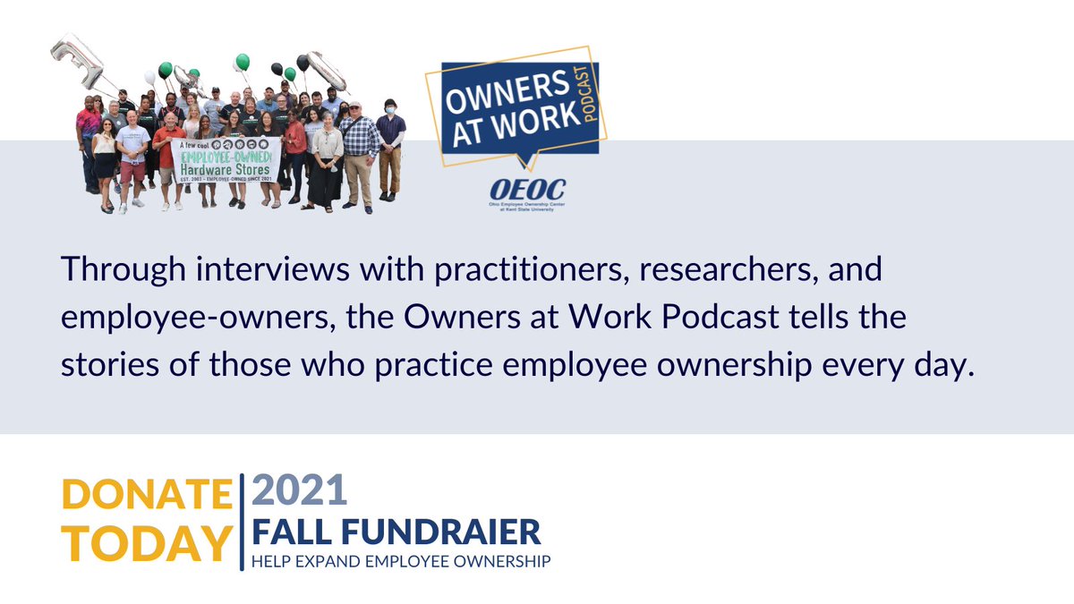 One of the biggest barriers to expanding #employeeownership is AWARENESS. We have been telling the stories of employee ownership on the Owners at Work Podcast. Help us continue highlighting the untold stories of employee ownership, donate today! bit.ly/OEOC_donate