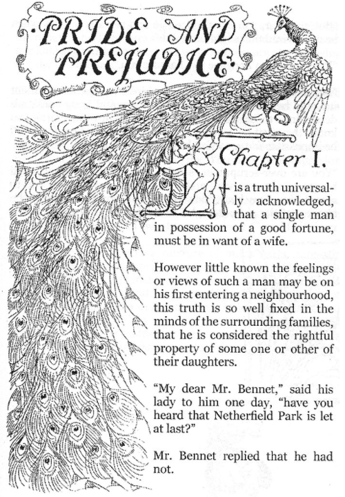 RT @leigh_carol: Page One Illustration of Pride and Prejudice (Peacock Edition) by Hugh Thomson, 1894. https://t.co/SOCRT0r0e3