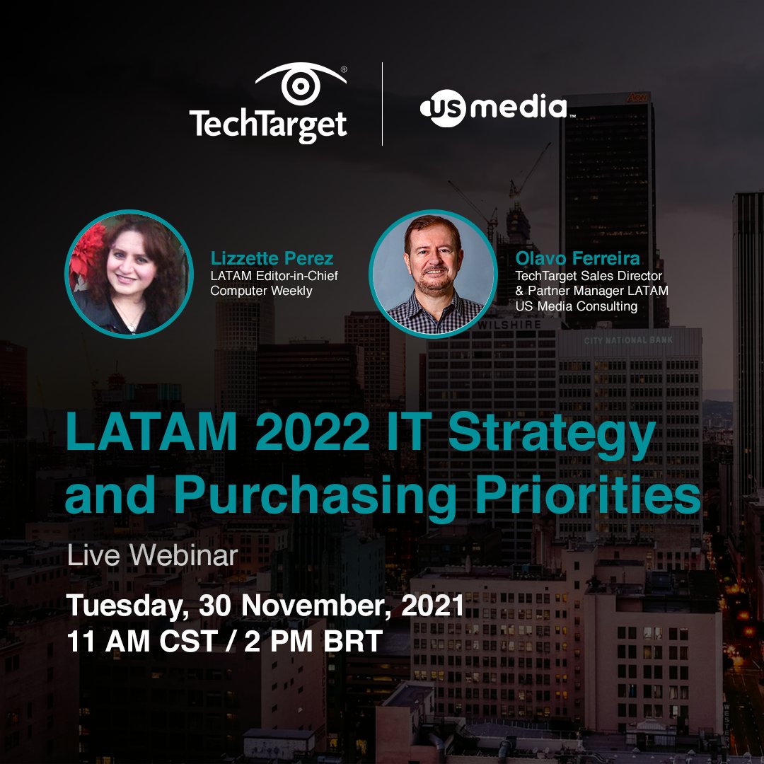 USMediaConsult's tweet image. It is with great pleasure that we’re having a webinar on IT Strategy and Purchasing Priorities. Save the date: November 30th, at 11am CST/2pm BRT. Register now at bit.ly/2Y4wXn7
#TechTarget #PremiumSolutions #ITStrategy #b2b #TechSolutions #PurchaseIntent #b2bmarketplace