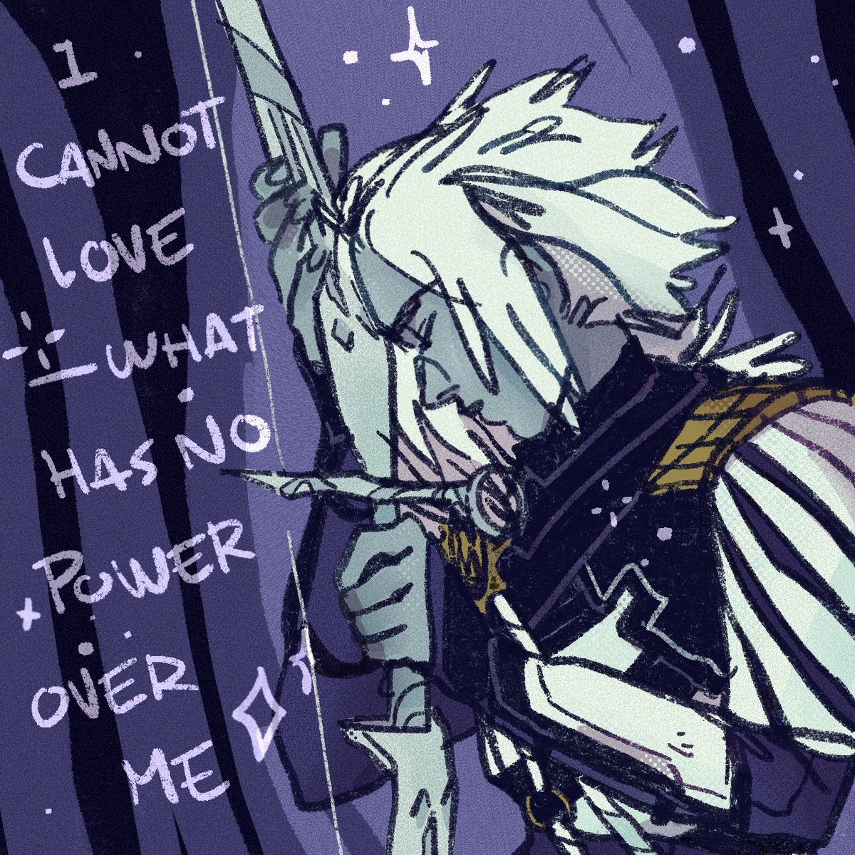 « Sjur, on the day you worship me, you cannot love me anymore, for to worship is to yield all power, and I cannot love what has no power over me. »

<a href="/Bungie/">Bungie</a> I’m begging you, bring Mara’s tall gf back

#Destiny2 #Destiny2Art