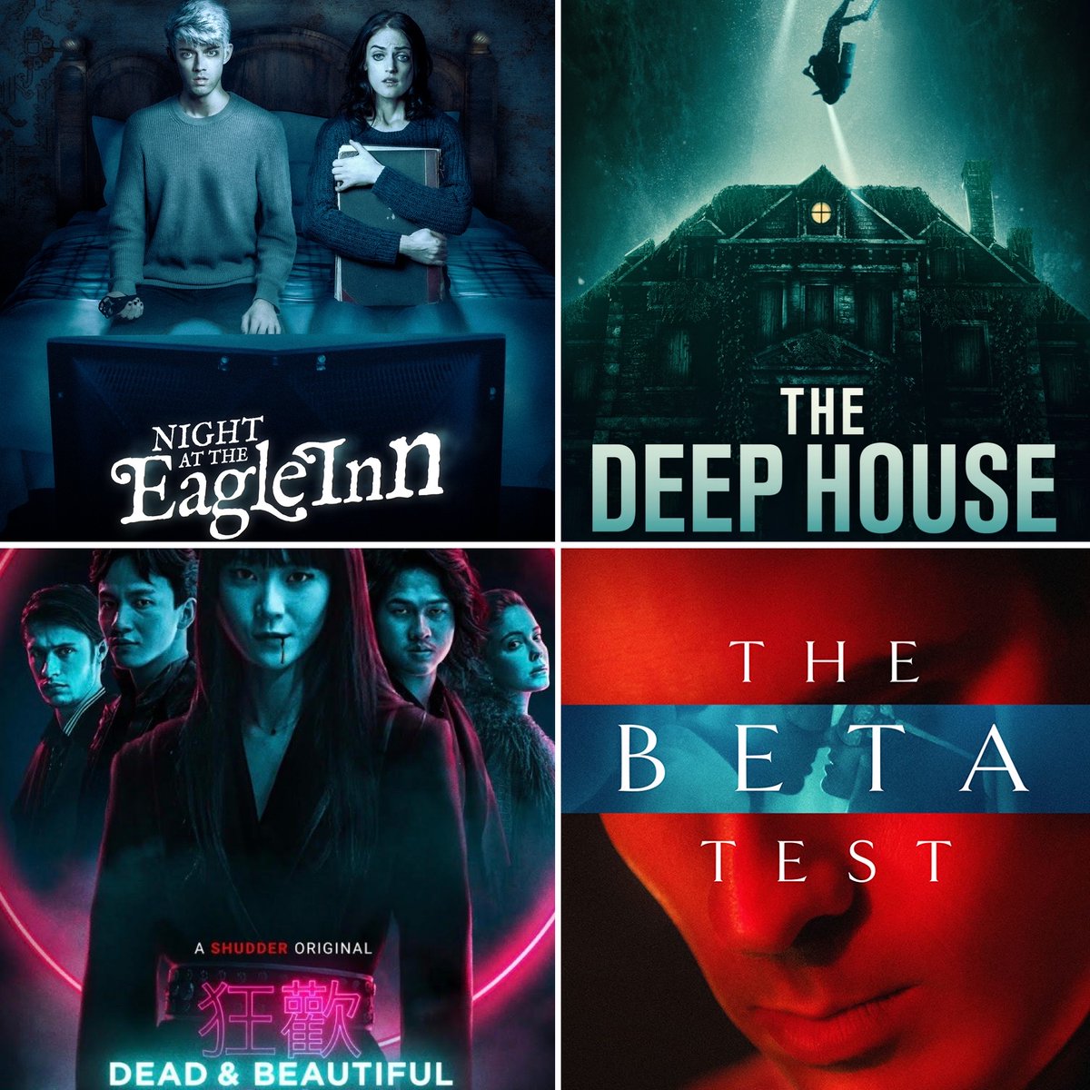 RachiePants's tweet photo. This week's new #streaminghorror & #vodhorror include a chilling new anthology, sexy times gone wrong, an underwater haunting & hot, rich vamps. For the full calendar visit https://t.co/KUYJ9c4bLa #horror #newhorror #nightattheeagleinn #thebetatest #thedeephouse #deadandbeautiful https://t.co/rNSP0vXlzr