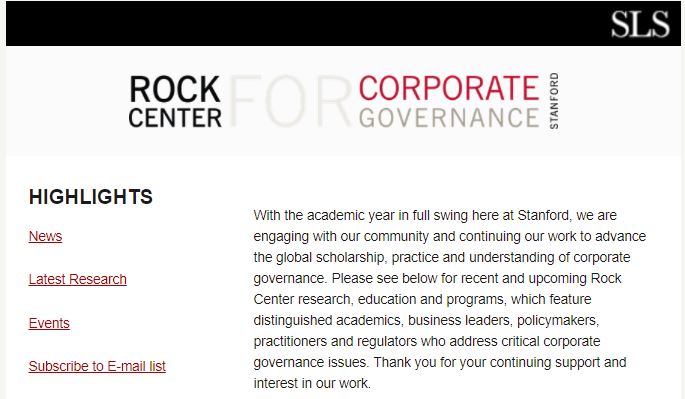 StanfordRock's tweet photo. Read our latest newsletter from Stanford's Rock Center for Corporate Governance where you'll find our current programs, research, and news. #corgov #corporategovernance #boardgovernance #boardgov https://t.co/6g7du8lbGn https://t.co/Tjq8PBiq2S
