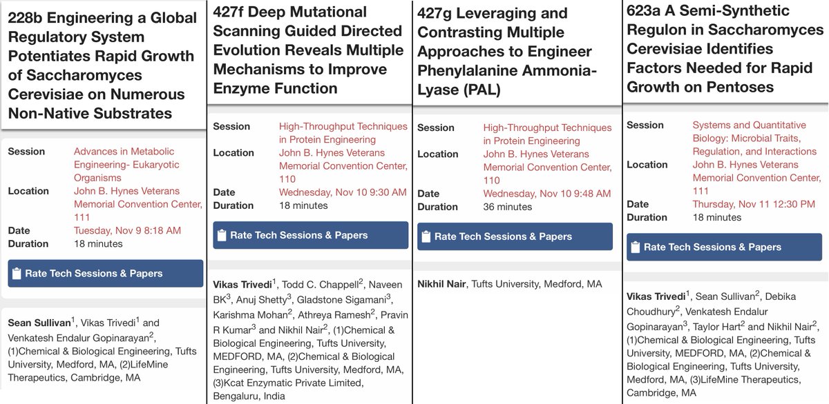 nair_lab's tweet photo. At #AICHE2021 #AIChEAnnual next week in Boston? Come see the 4 talks by the lab on Tue, Wed, and Thu! https://t.co/sA4V16Yk23