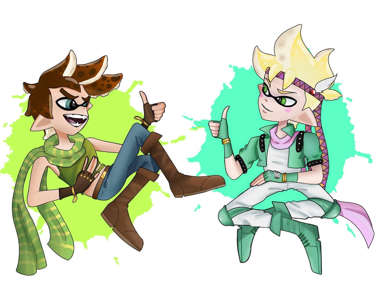 CosmicMouseArt's tweet photo. Not me forgetting to actually post on Twitter. Anyways here's this redraw I did of my JoJo x Splatoon fan art from last year. Is2g if anyone mentions I forgot to add the stripes on Joseph's scarf, I will riot 
#jojosbizarreadventure #jjba #FANART #josephjoestar #caesarzeppeli https://t.co/3hTujvceGR