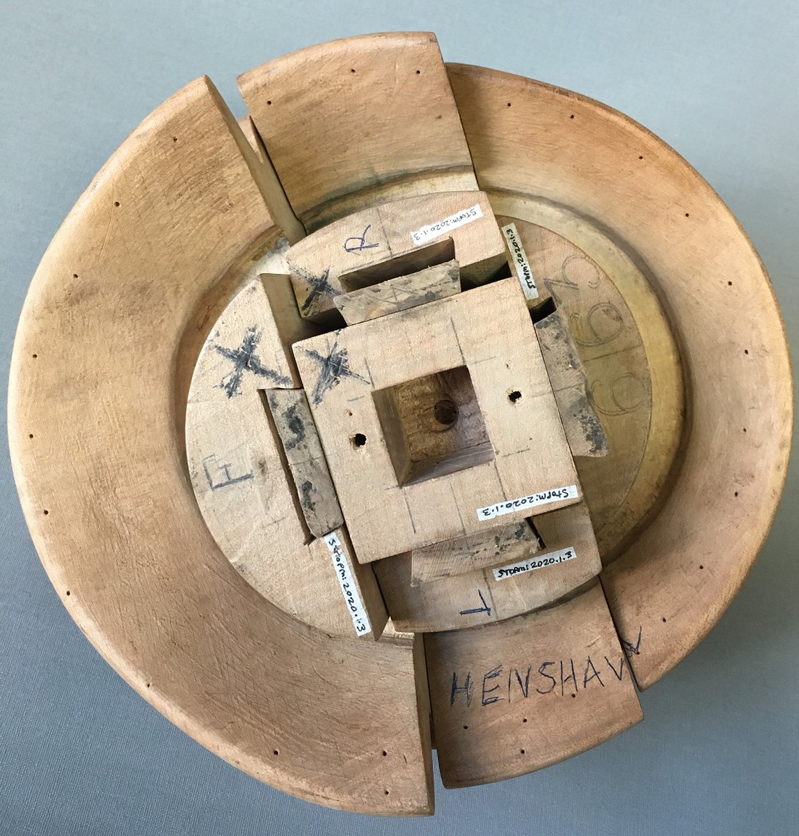 emma_museums's tweet photo. #Museum30 day 5. Look at this pretty 5⃣-piece hat block (it looks like an iced gem!). So called 'puzzle blocks' disassemble for removal from inside the blocked felt so the shape isn't disturbed. Hat tools, blocks & machines are drool-worthy. #millnery #hatblock #hatting #hatworks https://t.co/331Ozexvvt