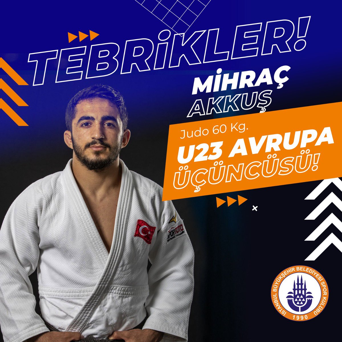 ibbsporkulubu's tweet photo. Mihraç Akkuş U23 Avrupa Üçüncüsü!🇹🇷

🥋Macaristan’da düzenlenen 23 Yaş Altı Avrupa Judo Şampiyonası’nda 60 kiloda sporcumuz Mihraç Akkuş, Rusya’dan Konstantin Simeonidis’i ipponla yenerek bronz madalyanın sahibi oldu.🥉👏👏👏 https://t.co/M0DxPVsHya
