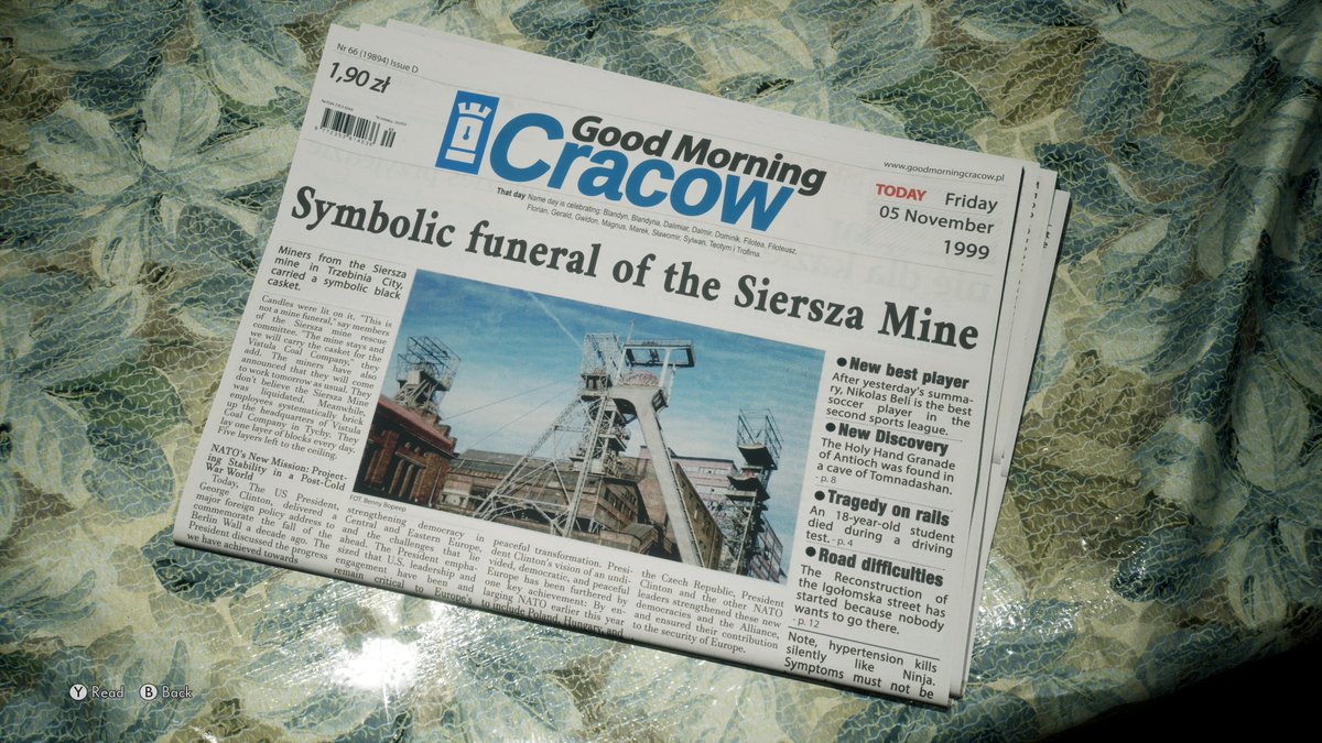 DatesInGaming's tweet photo. 5 November 1999 - Front page of the Good Morning Cracow newspaper is about a symbolic funeral held by the employees of the Siersza Mine #TheMedium 

@BlooberTeam @Xbox @PlayStation #GamePass #Gaming #Videogames https://t.co/irJiUkqJjb