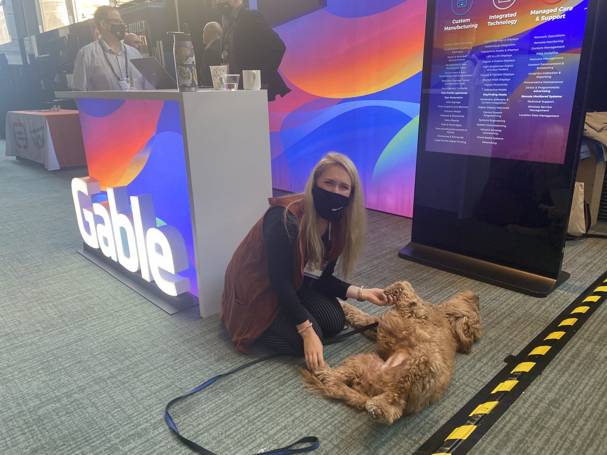 gablecompany's tweet photo. Our team member, Stella 🐶 is having a blast networking at #SEGD 2021! Say hi 👋 at Booth #510 and learn about our visual solutions! @SEGD #SEGDconf https://t.co/TZGZ5l76By