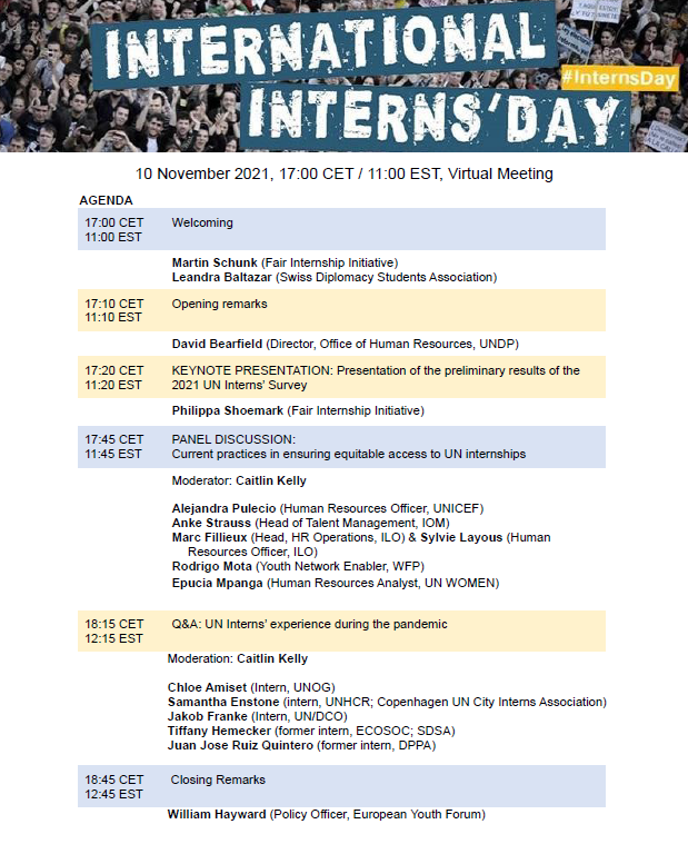 FII_UNHQ's tweet photo. We're pleased to share the agenda for the upcoming International Interns' Day! We thank the esteemed speakers, panelists and all FII members who helped make it happen! But have YOU registered already? Make sure you do so you can get the link to the event! https://t.co/VTyfi9HvVd https://t.co/GHnW9SHHsY