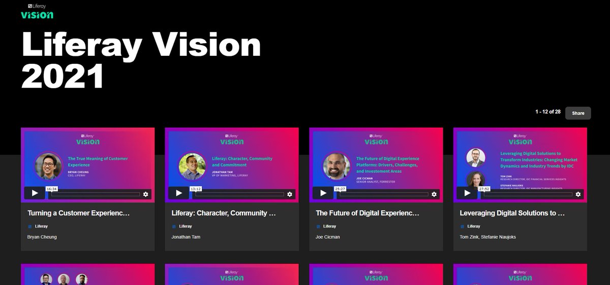 Liferay's tweet photo. Missed any sessions from #LRVision2021? Fear not, watch them all again here! https://t.co/Go6tnZcvL6 https://t.co/4ioo4dkYyb