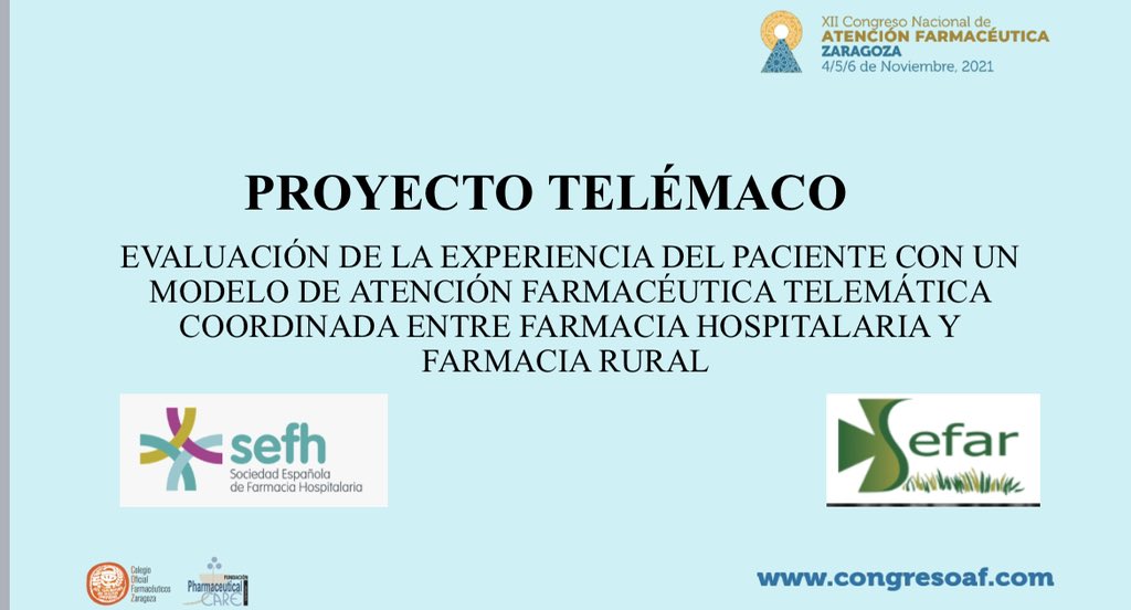 morilloverdugo's tweet photo. Hoy he tenido la suerte de presentar el racional del proyecto #telemaco en congreso @PhCare_es . Gracias a @sefh_ y @Sefarorg y a hospitales y oficinas farmacia que colaboran . Aire fresco y un proyecto que multiplica al profesional y aporta valor al paciente #cmo #telefarmacia https://t.co/JlBgxmBiTm