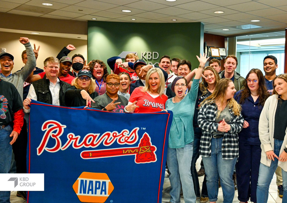 KajimaBDG's tweet photo. The KBD Group team rocked their Braves gear today! Congrats to the Atlanta Braves on their World Series win! #Atlanta #Braves #Baseball #WorldSeries #KBDG #KBDGMarketing https://t.co/tBNrkYK71p