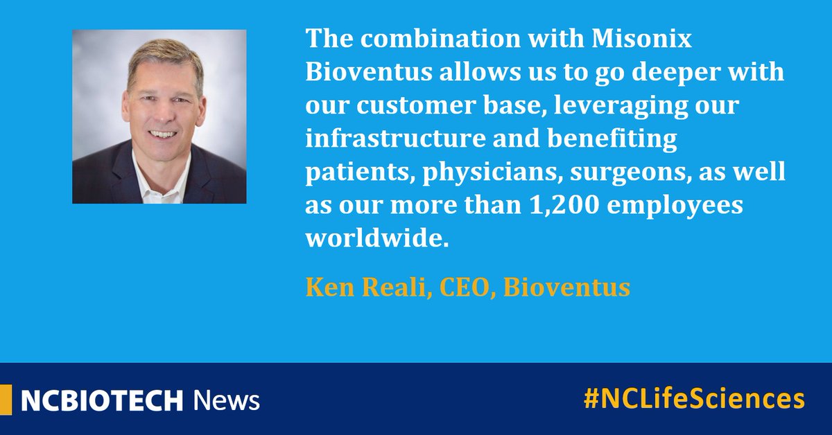 ncbiotech's tweet photo. Bioventus' recent acquisition of #Misonix makes the New York-based provider of #ultrasound technologies and #regenerative medicine a wholly owned subsidiary of the company. https://t.co/A8Bm76tWNI #NCLifeSciences https://t.co/IY3iBDGZRr