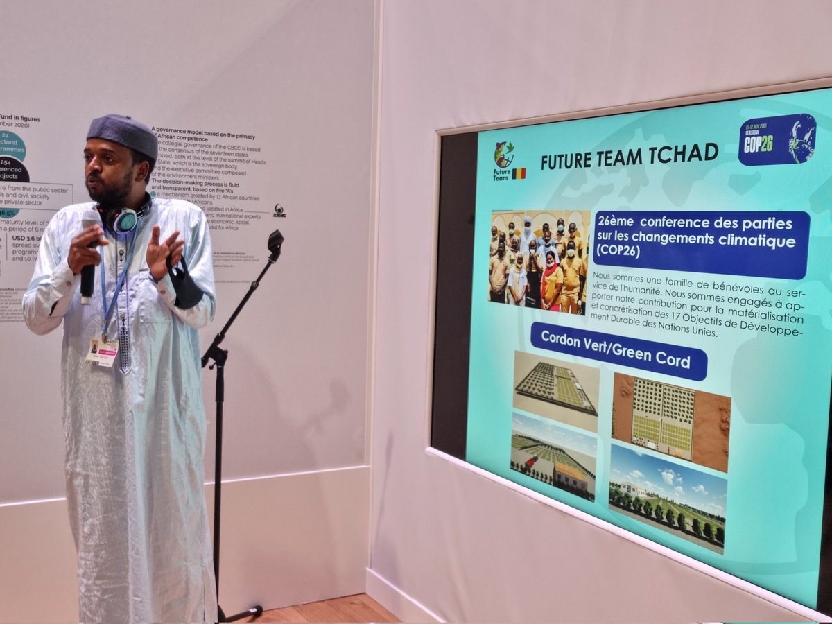 DrHassane90's tweet photo. #COP26
Aujourd'hui notre chargé de l'environnement l'agronome Abakar Torh à valablement présenté nos différents projets à la journée accordée au Tchad.
Nous restons optimistes💯

#ClimateAction 
#COP26Glasow https://t.co/LT3QNDZwSi