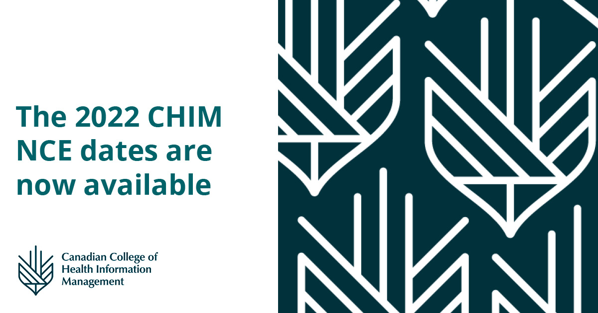 himcollegeca's tweet photo. The 2022 Certified in Health Information Management (CHIM) national certification examination (NCE) dates have now been published on the College website.

Access the CHIM NCE dates here: https://t.co/H3fVykZE0p https://t.co/T5zTjVjL6E