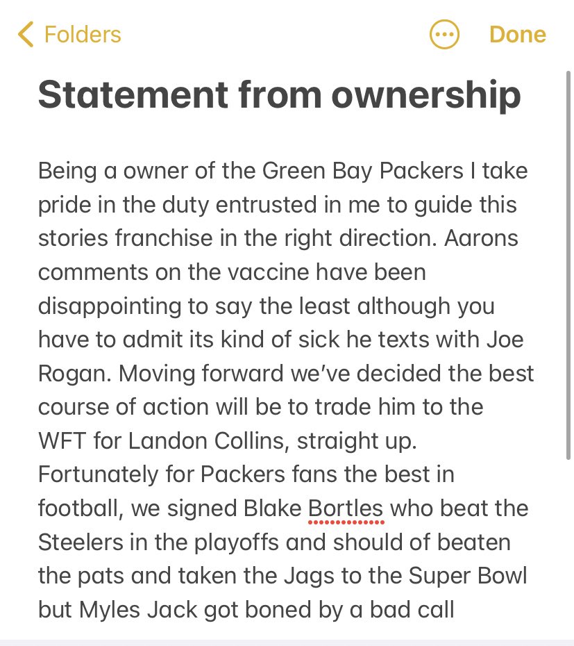 PFTCommenter's tweet photo. Breaking: Green Bay Packers ownership releases a statement on Aaron Rodgers interview on the @PatMcAfeeShow https://t.co/csE2NjspkQ