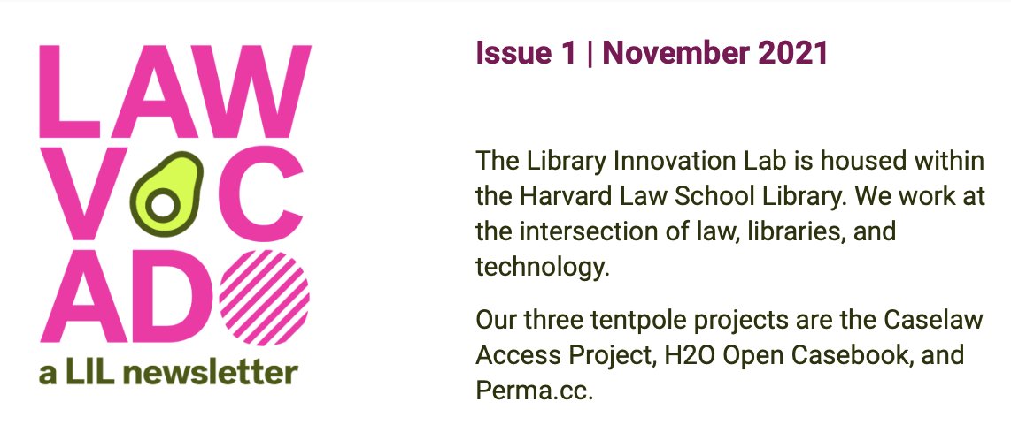 HarvardLIL's tweet photo. 🥑It started as the no. 1 source for @caselawaccess news, but there are more LIL stories we want to share! Lawvocado now includes updates that cover all of our projects and explorations. Check out the first issue and subscribe here: https://t.co/L2smRs8lA9 https://t.co/BHfogTFfH5