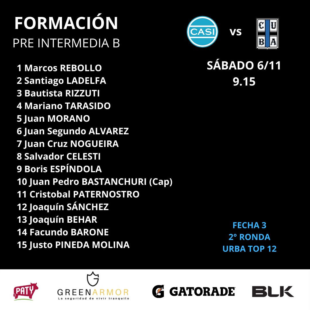 CASI_OK's tweet photo. 🙌 Estas son las formaciones del Plantel Superior para recibir a #CUBA por la tercera fecha de la segunda ronda del URBA Top 12
#VamosCASI https://t.co/ojGKZPp28F