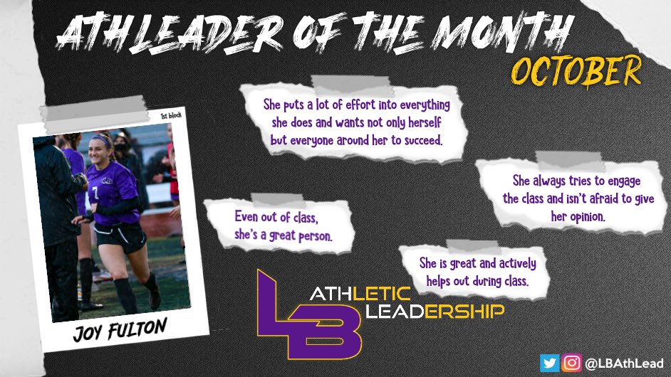 LBAthLead's tweet photo. 🏆1st Block - Joy Fulton 
Joy makes me a better teacher by giving me honest feedback and suggestions 😎Let's check out what her fellow AthLeaders say: 
#BruinNation #BruinsLead @FCPSLBSS https://t.co/ylykhKkqBo