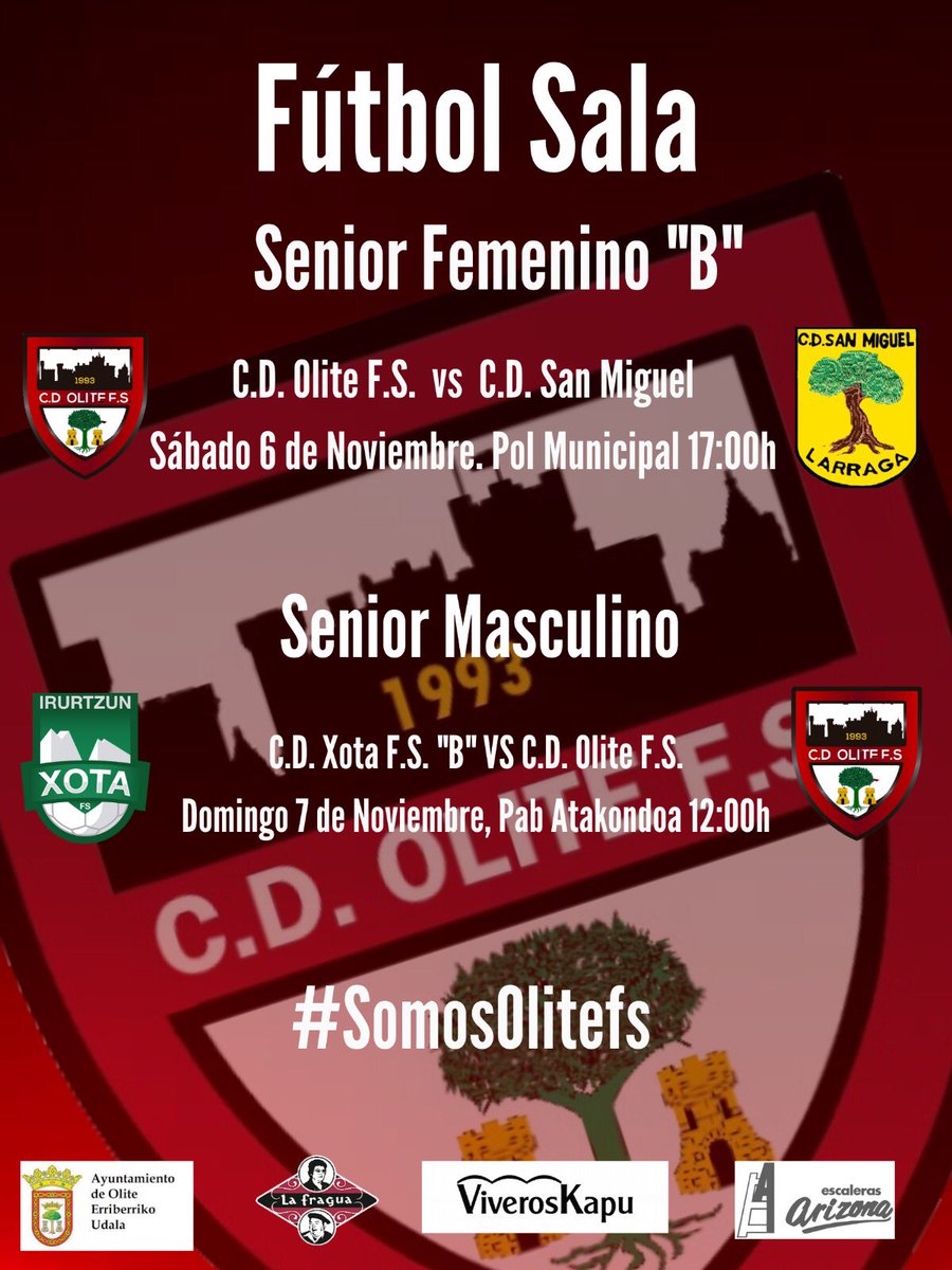 Llega el fin de semana y aquí os dejamos los señalamientos de nuestros equipos… nos vemos el sábado a las 5 el sábado con el senior B, el senior A descansa y nuestro senior  masculino juega el domingo  a las 12 en pamplona ,#somosolitefs #futsal