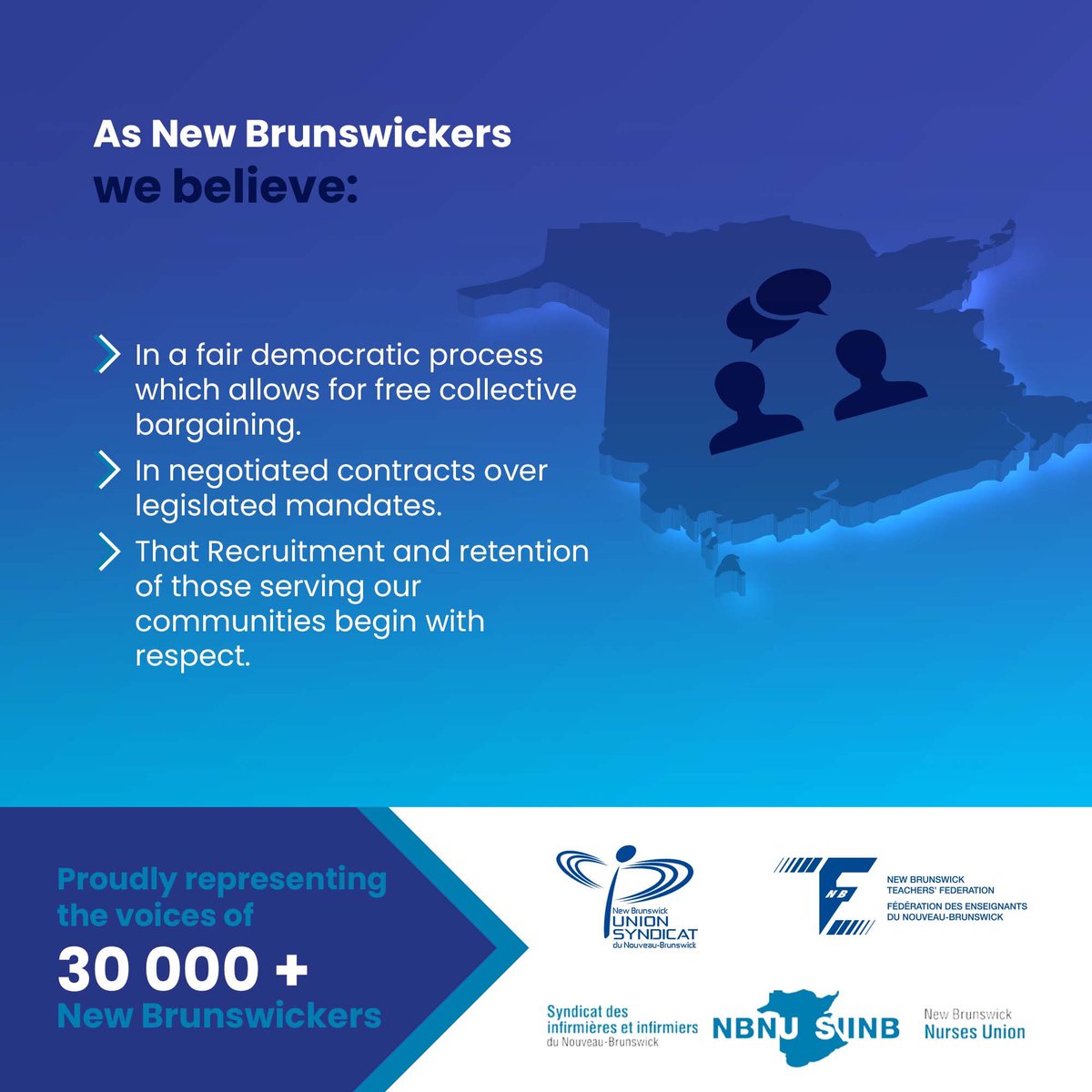 PaulaNBNU's tweet photo. In NB we believe in free collective bargaining, negotiated collective agreements and respect for all the people who serve our communities #nbpoli ⁦@NBNU_SIINB⁩ ⁦@NBTFFENB⁩ ⁦@NBUSNB⁩ https://t.co/FLNXo2rPBf