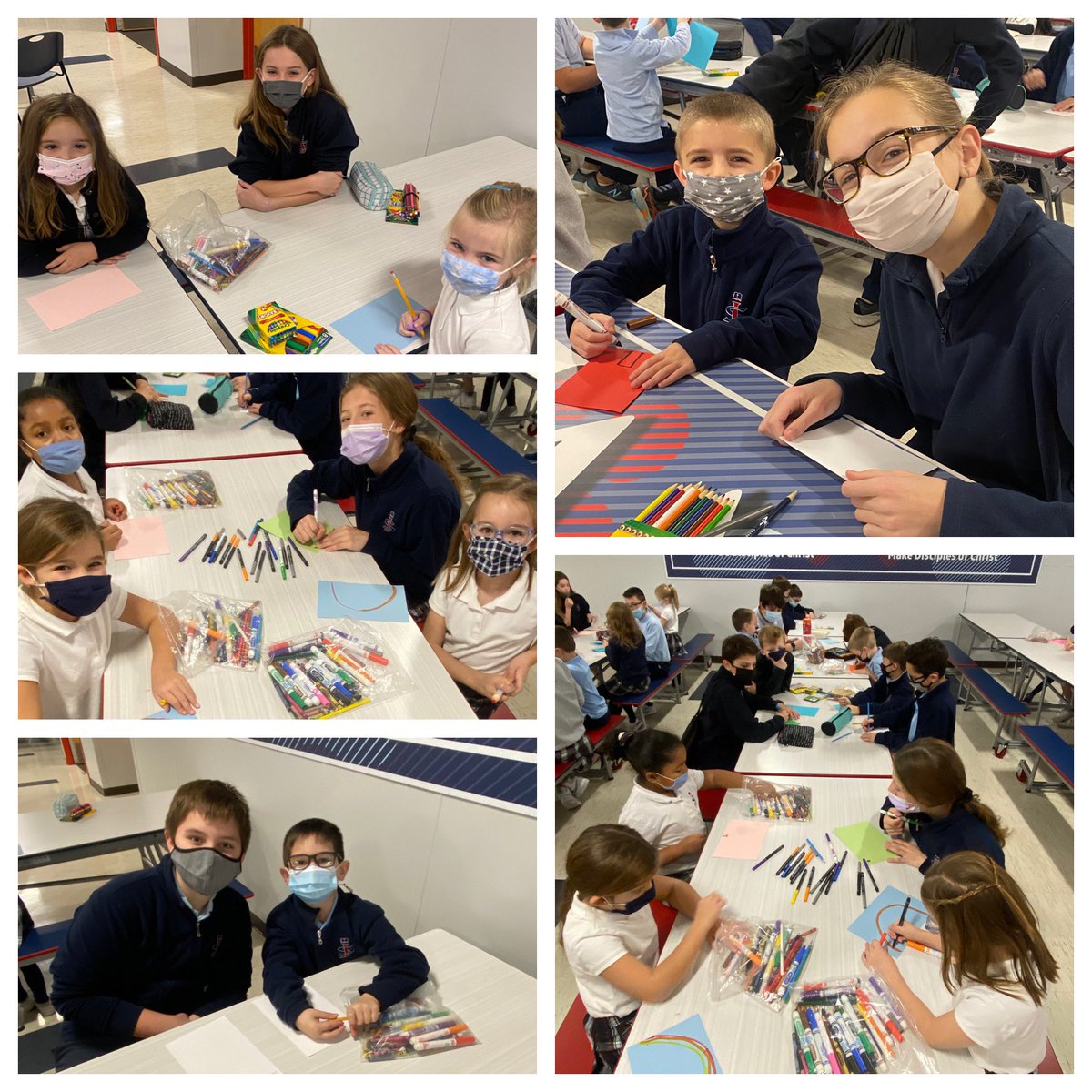 Meeting with our prayer buddies to make letters for active military personnel. It was so fun meeting with each other! #thankyoumilitaryheros <a href="/SJS_Bulldogs/">St. James School_AH</a>