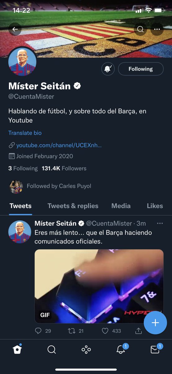 LexDono's tweet photo. @CuentaMister Mister que te sigue Carles Puyol. Puedes pensar de tu espacio como humilde pero esta llegando a los barcelonistas de verdad y no a los que le van al Espanyol. VAMOS Xavi a reconstruir al BARÇA. https://t.co/mOUiN9mAGh