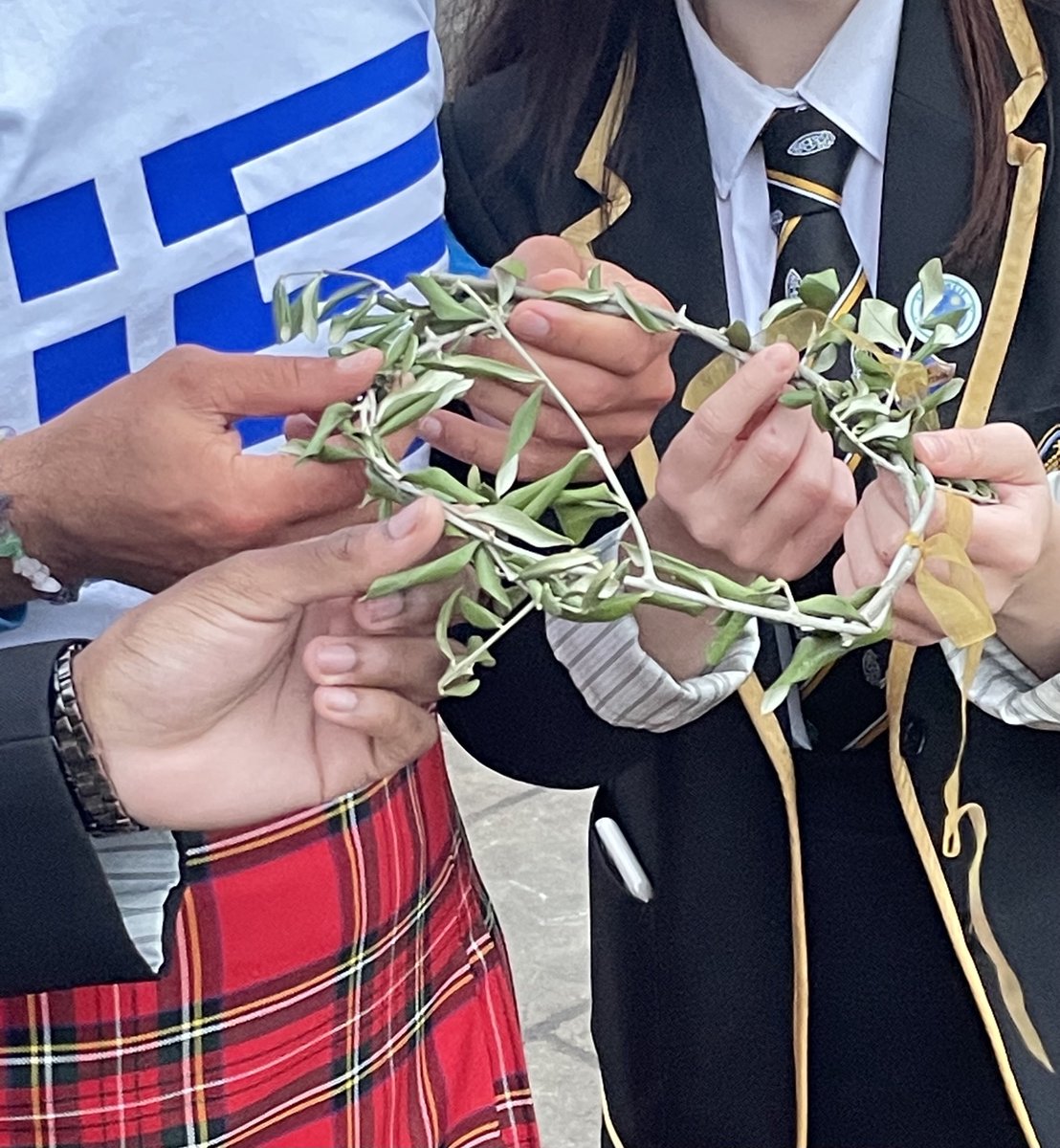StMungosAcademy's tweet photo. Today our S6 students represented the young people of Glasgow by meeting Agis Emmanouil at the end of his 2421 mile run from Athens to Glasgow for COP26. Congratulations Agis and the warmest welcomefrom the young people of Glasgow! #OurDearGreenPlace #COP26 #2421ClimateRun https://t.co/BxFl5zTed4