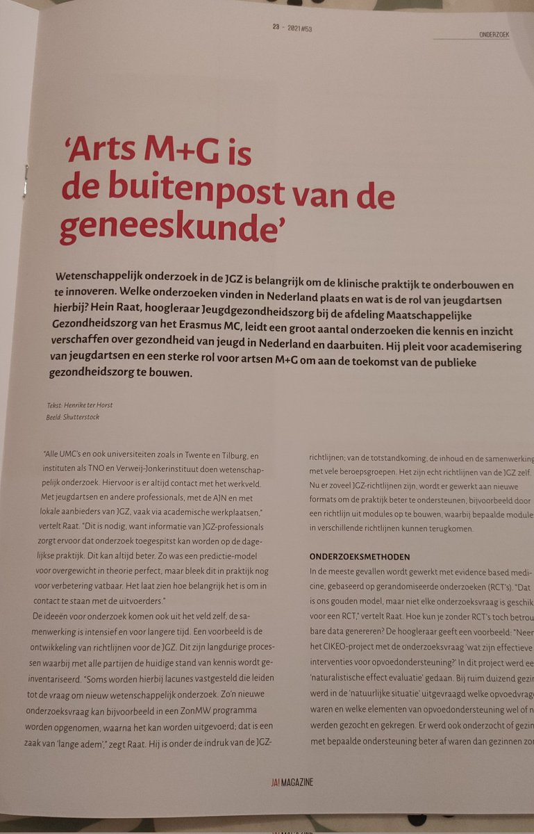HenriketerH's tweet photo. Bij thuiskomst lag het JA!-magazine van @jeugdartsen op de mat. 
Ik interviewde hoogleraar jeugdgezondheidszorg @HeinRaat over de academisering van de jeugdgezondheidszorg en de rol van de artsen M&amp;G: https://t.co/3fWOXYCI2t