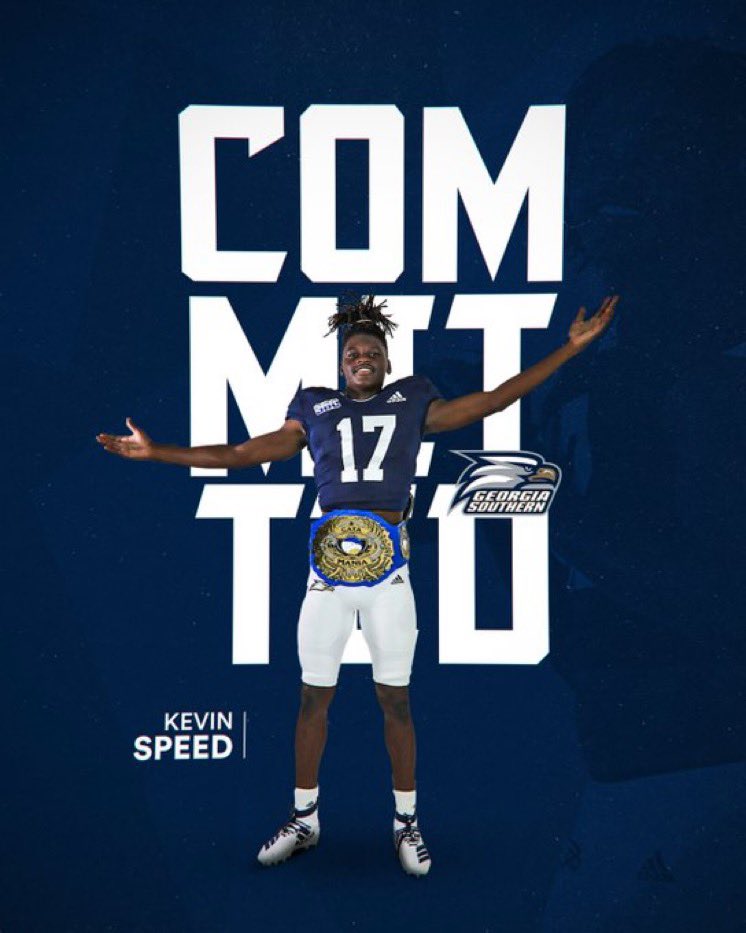 K3vinspeed's tweet photo. Blessed to be committed to Georgia southern🦅 @GATALifestyle @GSAthletics_FB @Coach_Rowell #gata https://t.co/7OmP8LBtZQ
