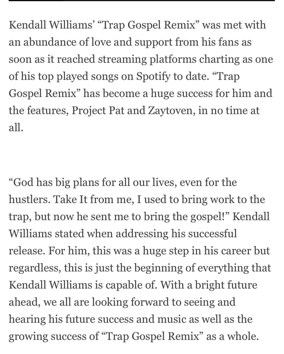 KendallWms's tweet photo. Big s/o to @thisis50 I wanna thank God for this opportunity! Thank u Jesus for putting this together! Thank u Holy Spirit for for being my ghost writer! Trap Gospel remix going up reaching millions in Jesus name! 🔥📈 https://t.co/8IbqTi681A