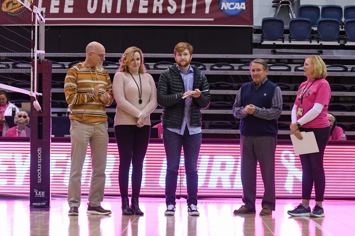 LeeUVolleyball's tweet photo. Tonight is more than just a game. We are proud to sponsor “Volley for a Cure” to raise money for the MaryEllen Locher scholarship fund💗 Congratulations to our 2021 scholarship winner, Braeden Wiggins!🔥 https://t.co/Etzwu8NuF6
