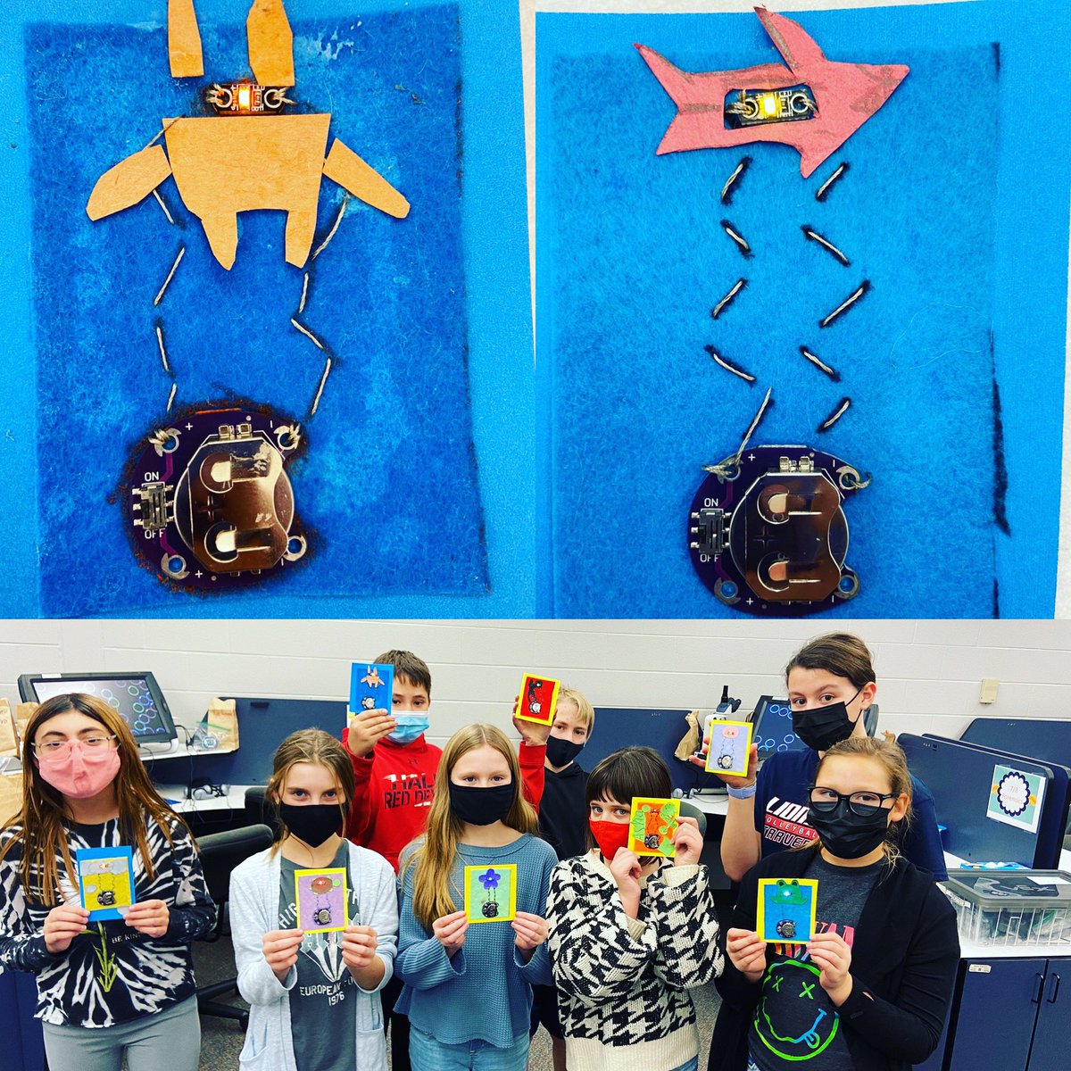 teachtech147's tweet photo. Conductive string + a switch + an LED light = An electrical sewing project to wrap up a unit on electricity! #stem #bookmarkwithlight #5thgrade #6thgrade https://t.co/3qT3X6cZtq