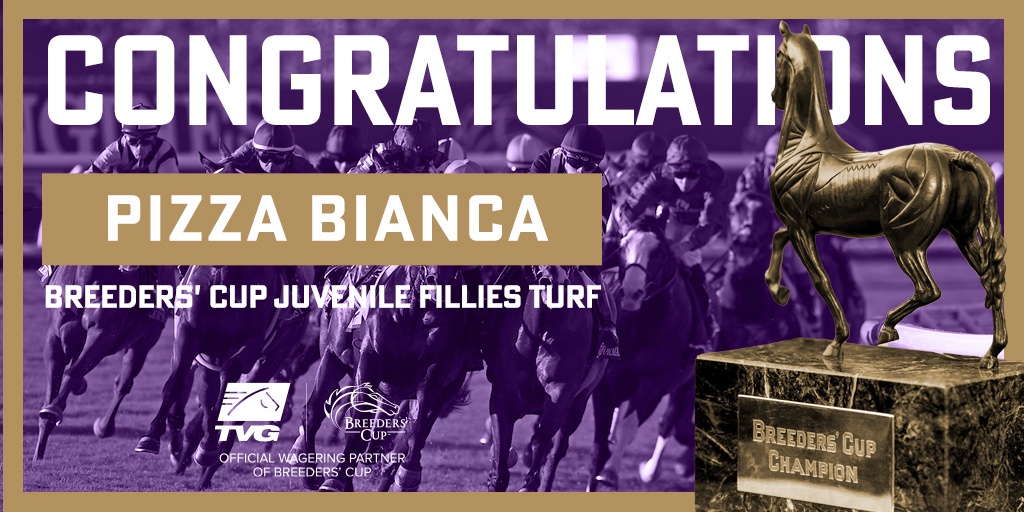 FanDuel_Racing's tweet photo. Pizza Bianca wins the @BreedersCup Juvenile Fillies Turf! Congrats to connections on a thrilling victory. 

#BC21 @bflay @clementstable https://t.co/5PE0Uyxba2
