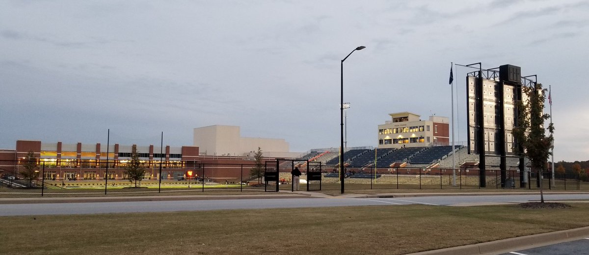 CoachDav864's tweet photo. Friday night &amp; football weather for the first round of the playoffs! I get to do it from this absolute cathedral of HS football here at Spartanburg HS, where @SHSVikingFB hosts @Woodmont_FB in the 5A opening round. @864Huddle https://t.co/uZlDXD2PLq