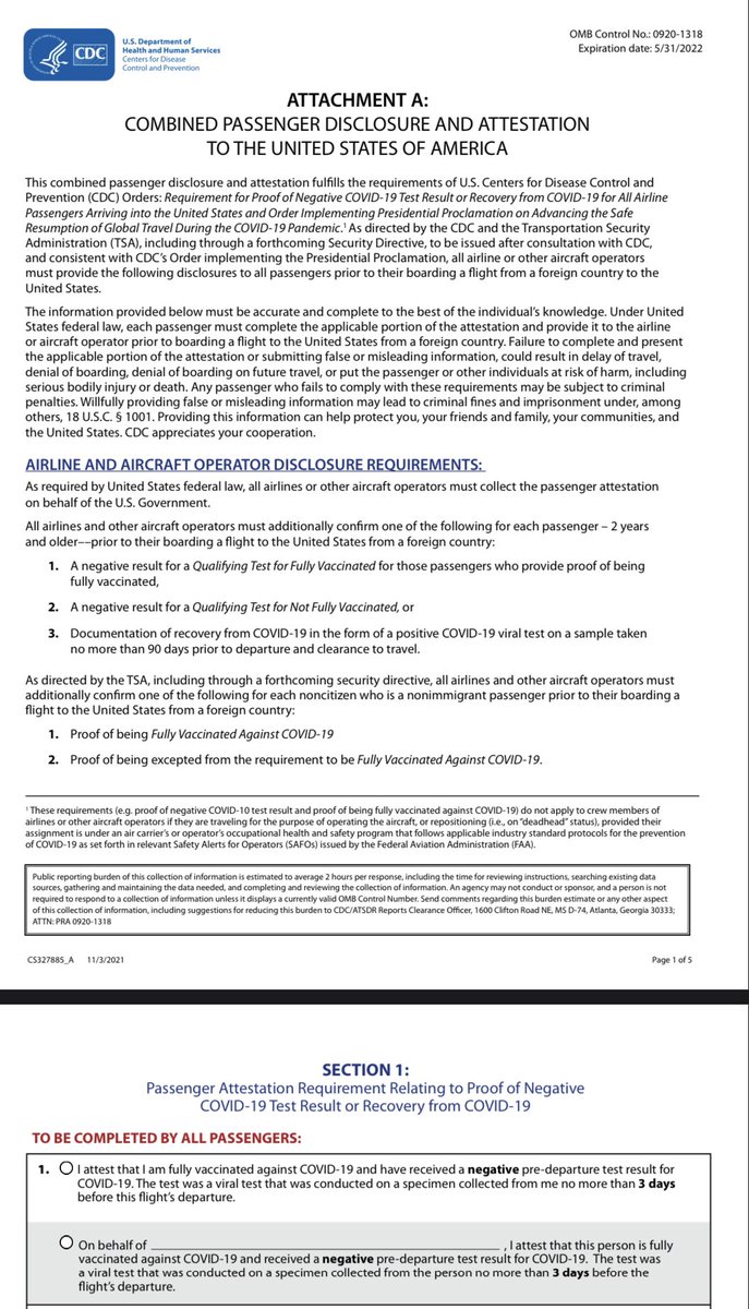 SammualM's tweet photo. The new printable and fillable attestation form is now available on the CDC website, ready for your US travels. - https://t.co/xY3tloeEcg #liftthetravelban thanks to @andygarratt2 for the heads up. https://t.co/m4TxYMxrTA