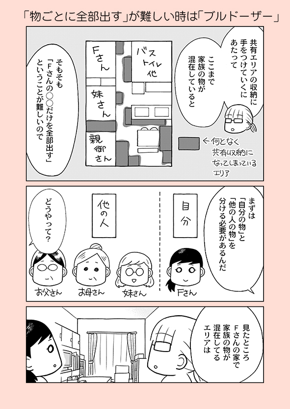 片付け漫画④-7
「たくさんの何か」から「自分」の「要る物」を抽出する時は、それのみに集中します。
横着してここで「これは化粧品、これは文房具…」など分類を平行すると、99%挫折します。
※詳細はブログにて
→https://t.co/diEDuHxHN7
※新刊の予約受付中
→https://t.co/rYFWwbHwgm