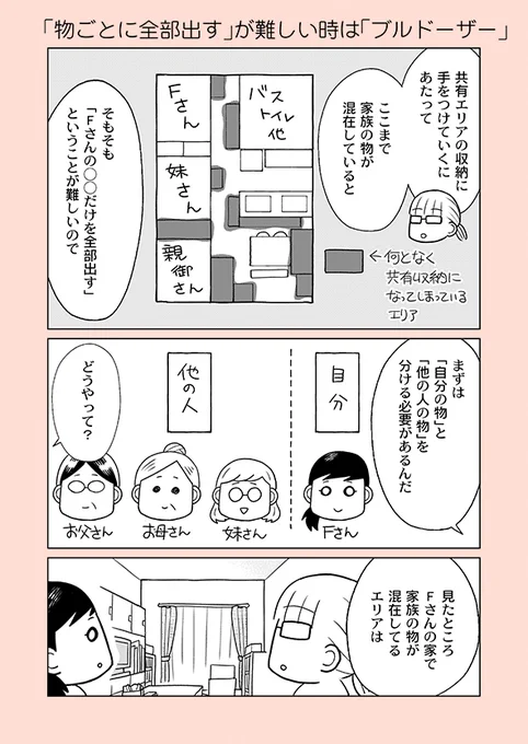 片付け漫画④-7

「たくさんの何か」から「自分」の「要る物」を抽出する時は、それのみに集中します。
横着してここで「これは化粧品、これは文房具…」など分類を平行すると、99%挫折します。

※詳細はブログにて
 →https://t.co/diEDuHxHN7
※新刊の予約受付中
 →https://t.co/rYFWwbHwgm 