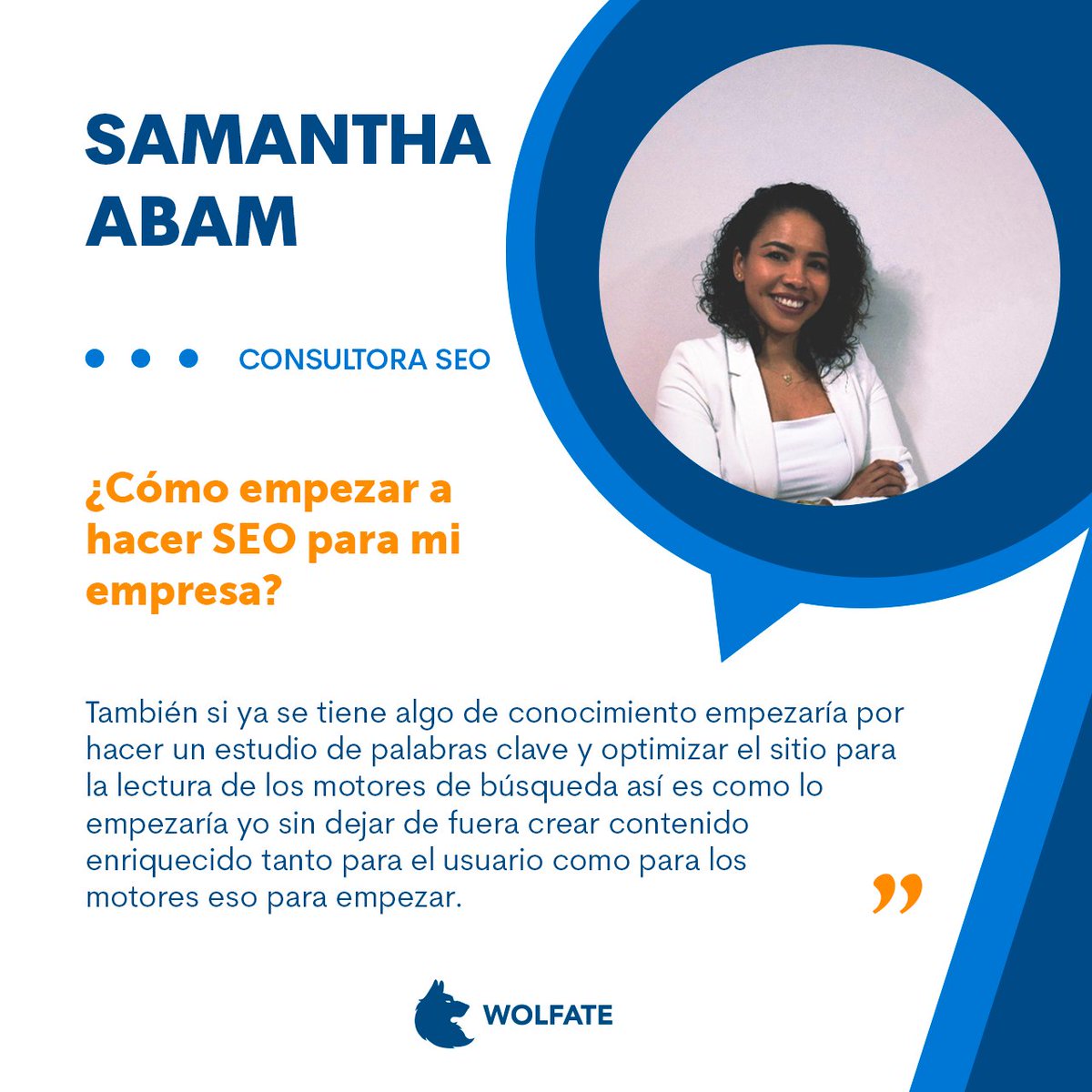 WolfateAgency's tweet photo. Samantha Abam, consultora SEO, recomienda que si no se cuenta con conocimiento sobre las estrategias SEO, se pueden acercar a un consultor SEO para ayudarlos a posicionar y enfocar una estrategia a su público objetivo. Lee su aportación completa en: https://t.co/tEnxiMdm0T https://t.co/y7ius6y1kF