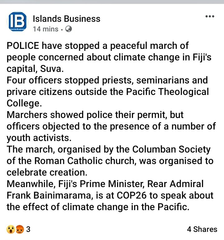 annmary_raduva's tweet photo. #FijiPolice stops a peaceful #climatechange march in #Suva a couple of minutes ago! #FreedomtoSpeak #FreedomToMarch
#FreeeomToTalk about #climatechange .... HELP @COP26 #startfromhome @FijiPM https://t.co/L5l42VQCce