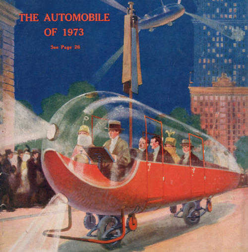 wikivictorian's tweet photo. The automobile of 1973 as imagined in 1923 on the cover of Science and Invention magazine. https://t.co/rtQDz2GjlQ