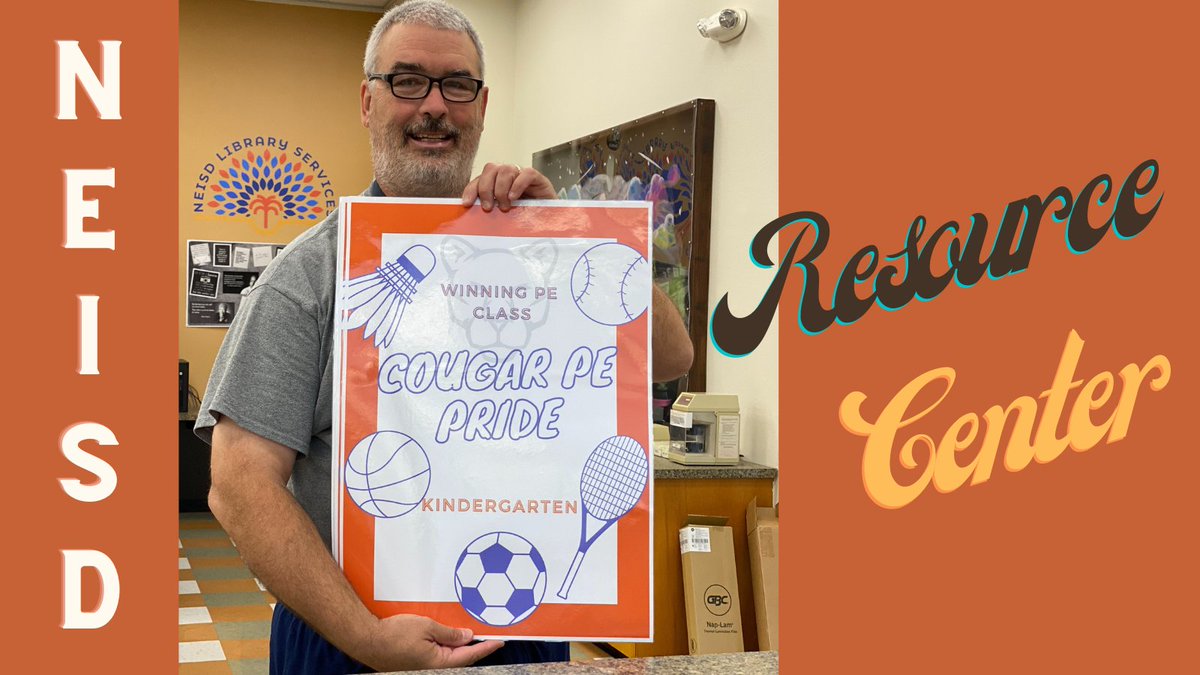 NEISDLibrary's tweet photo. Greg Beck is 1 happy NEISD Resource Center customer! Check out his new poster for Colonial HillsElementary PE classes & Mr. Beck promised he will return!
Visit us @ 8961 Tesoro, Ste 102 (NEISD's central office bldg).
#neisdlibs #RootEdSA #ReadingCougars1 https://t.co/SlhcN04Zd8