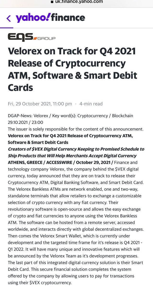 unclasssified_'s tweet photo. @AltCryptoGems Definitely Check out @VelorexOfficial decentralized ATMs and Debit Cards. A true crypto revolution as you can also read in the article from @YahooFinance https://t.co/GbXjGfdmQs https://t.co/VdoG2VyUOH