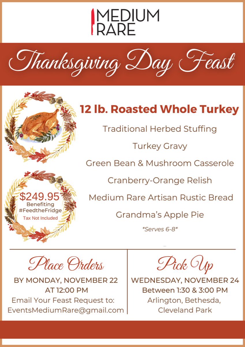 MediumRareDC's tweet photo. Thanksgiving made easy by Medium Rare! Skip the stress this year and email your feast requests to EventsMediumRare@gmail.com. https://t.co/GOpMkLt2md