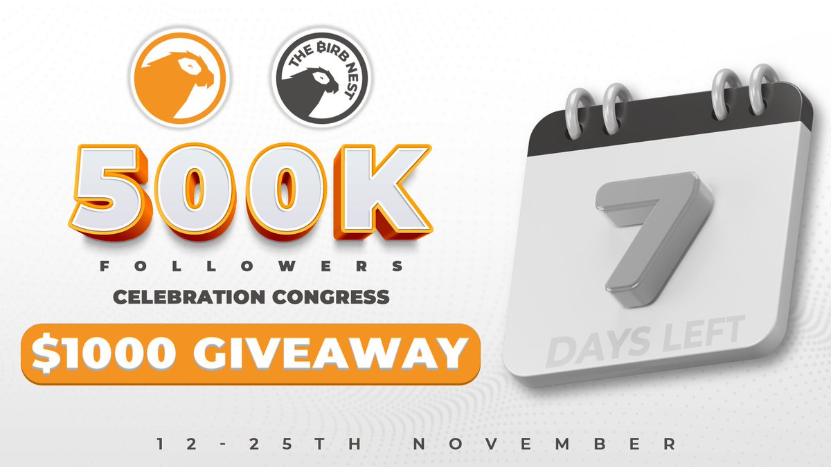 🚨1000$ GIVEAWAY🚨

With $BTC and alts about to rally, <a href="/crypto_birb/">CRYPTO₿IRB</a> hit 0.5M followers. To celebrate our 14 Day Free Trading Congress signups going LIVE we'll give away 1000$ to 7 lucky winners (must follow <a href="/TheBirbNest/">THE ₿IRB NEST</a>). To win just

🏆Like

🏆RT

🏆Join: bit.ly/3BQlwgG