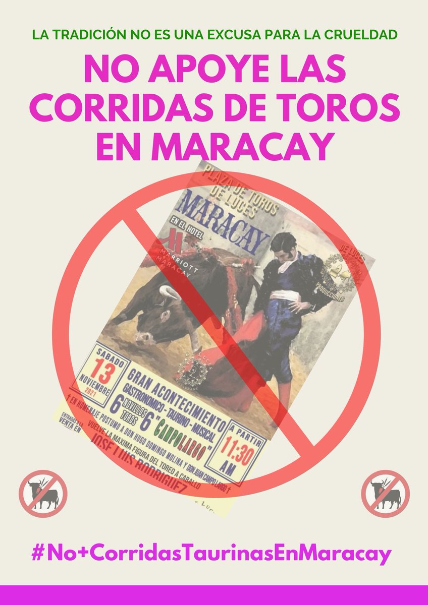 La tradición no es una excusa para la crueldad y la barbarie #NoMasCorridasTaurinasEnMaracay #NoAlMaltratoAnimal