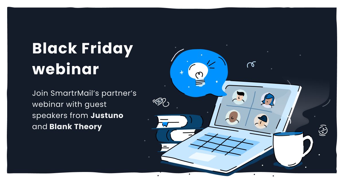 Justuno (@justunosocial) on Twitter photo Join <a href="/smartrmail/">SmartrMail</a>'s second episode of their BFCM series to get tips on how to optimize your holiday game plan + ask your biggest questions for the season. We're only 21 days away from Black Friday! 👀
us06web.zoom.us/webinar/regist… Join <a href="/smartrmail/">SmartrMail</a>'s second episode of their BFCM series to get tips on how to optimize your holiday game plan + ask your biggest questions for the season. We're only 21 days away from Black Friday! 👀
us06web.zoom.us/webinar/regist…