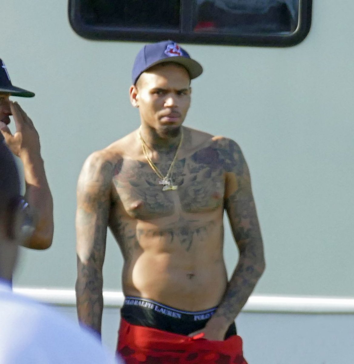 Chris Brown grabbing his bulge.